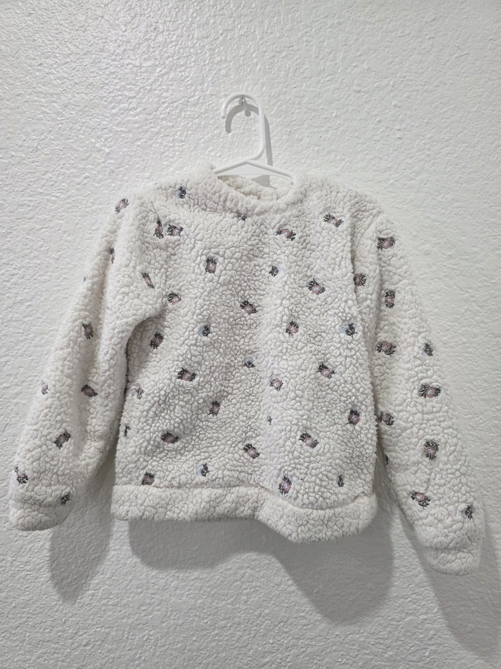 Nicole Miller Cream Sherpa Sweatshirt with Tiny Floral Accents